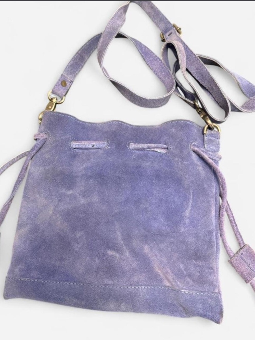 Free People Billie True Lilac Suede Drawstring Crossbody Bag